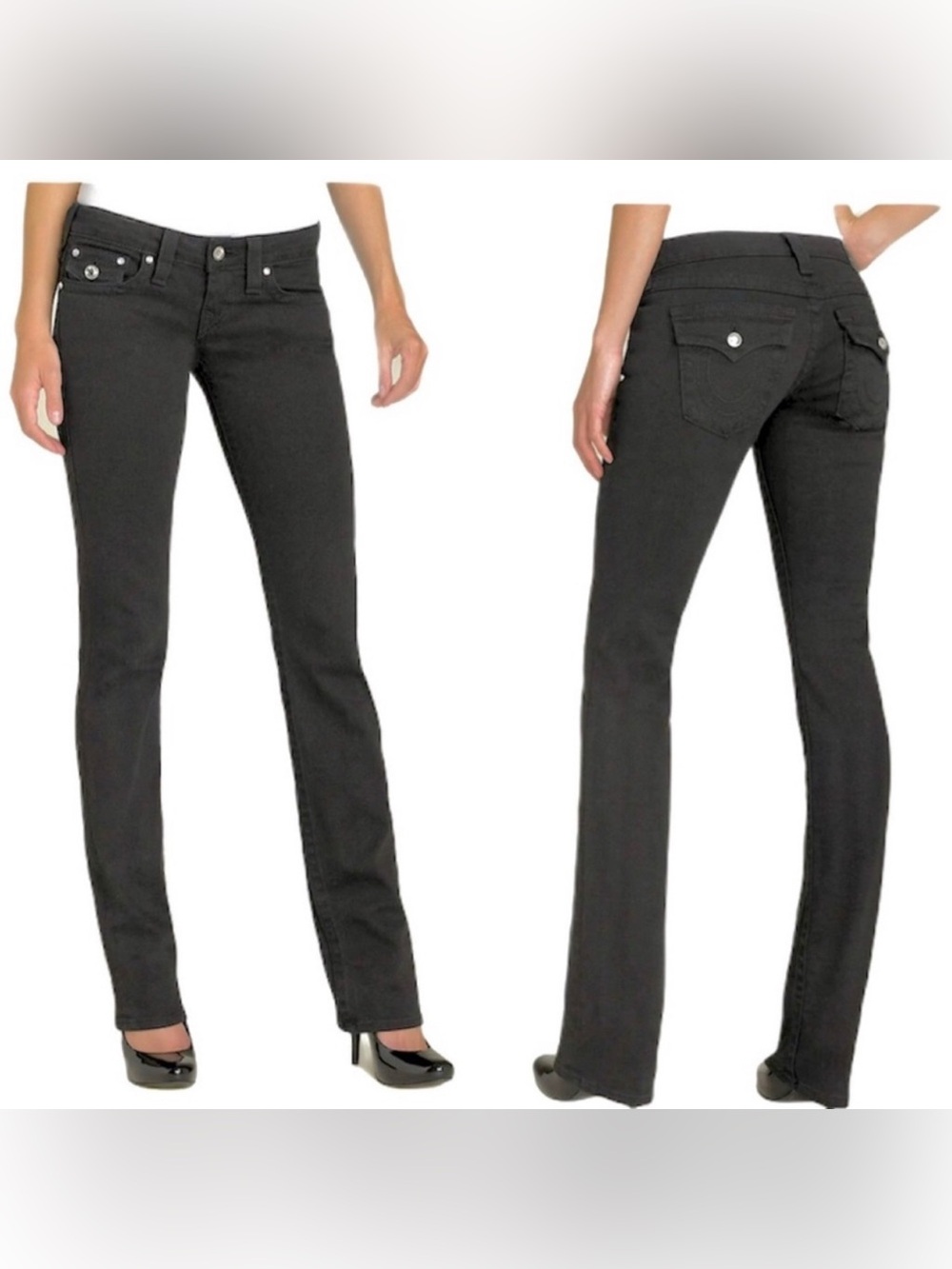 True Religion Disco Billy Black Label Crystal Button LowRise Straight Leg